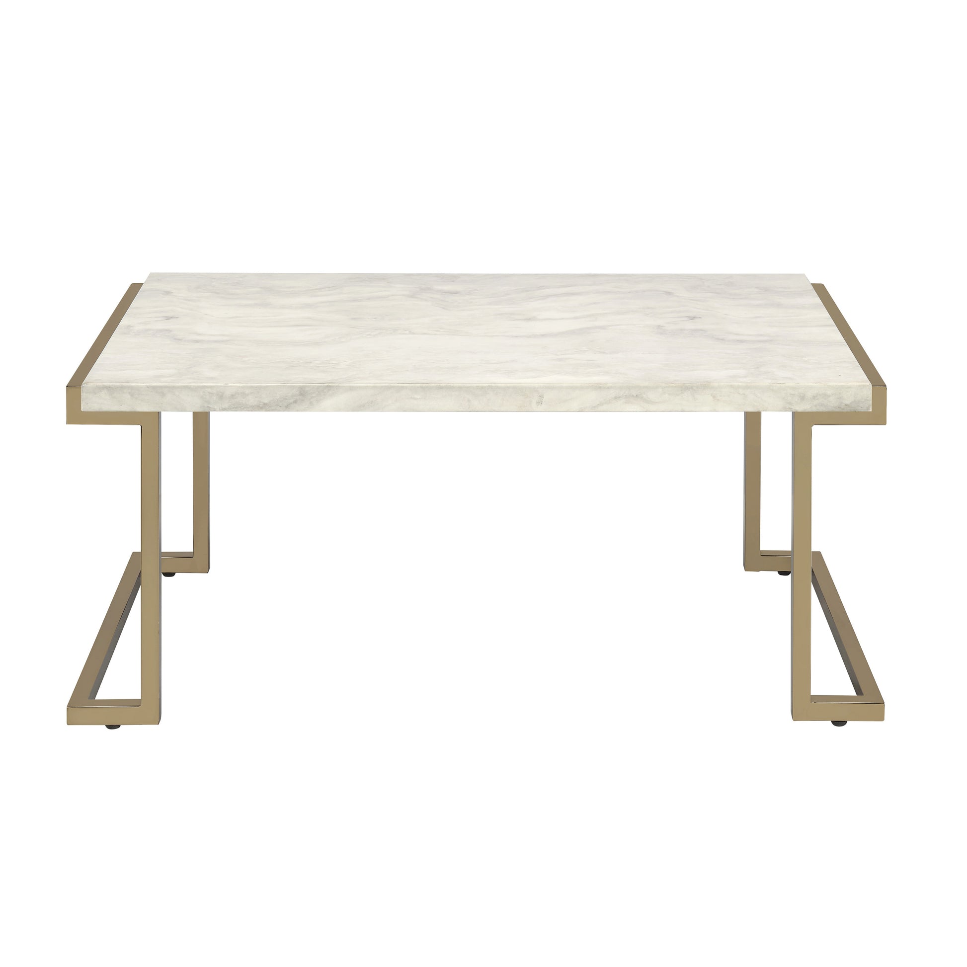 White And Champagne Sled Base Coffee Table White Gold Primary Living Space Contemporary Rectangular Wood Metal Sled