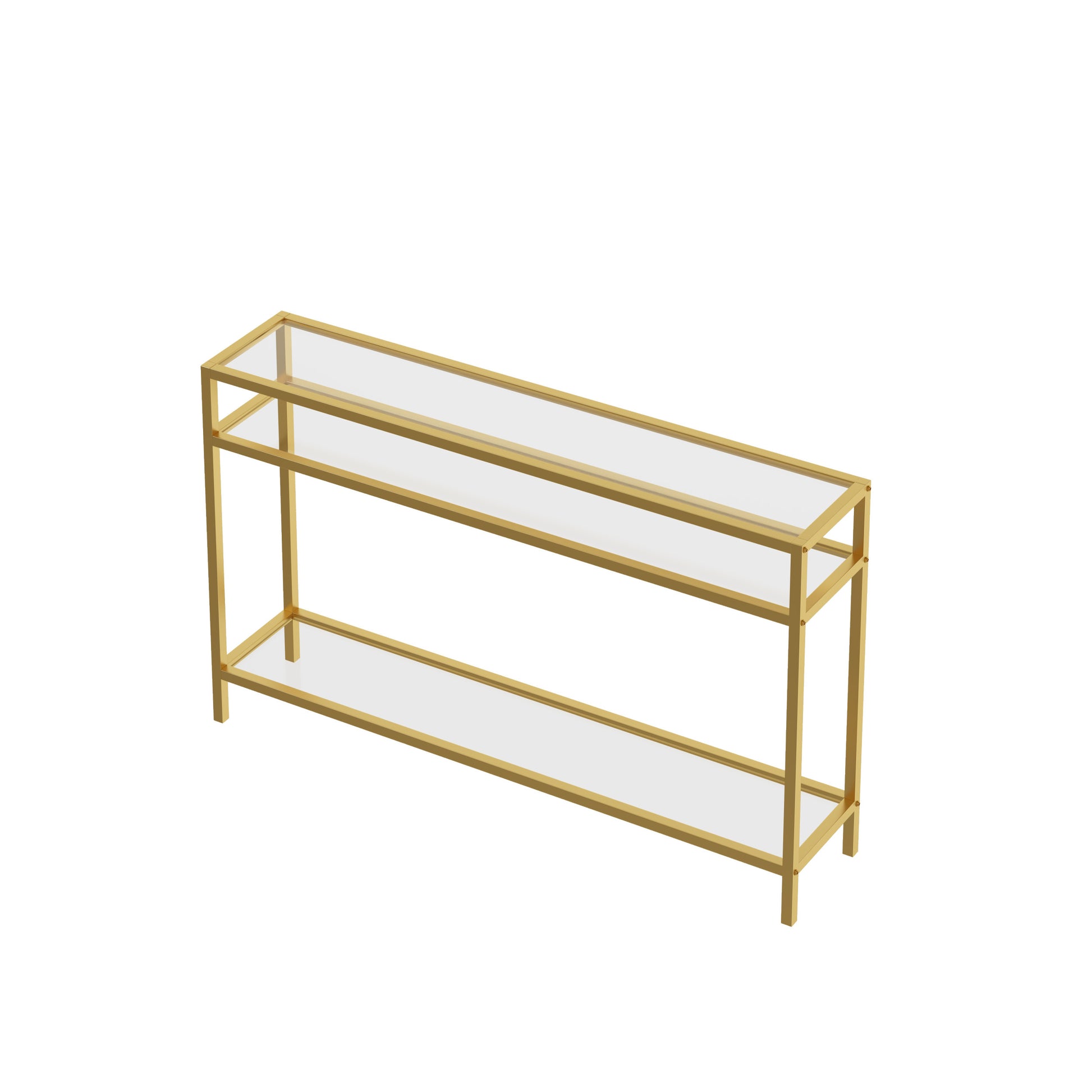 42.1 Inch Console Sofa Table, Modern Entryway Table,Tempered Glass Table, Metal Frame,3 Shelves,For Entrance, Living Room, Foyer,Hallway Bedroom Gold Iron