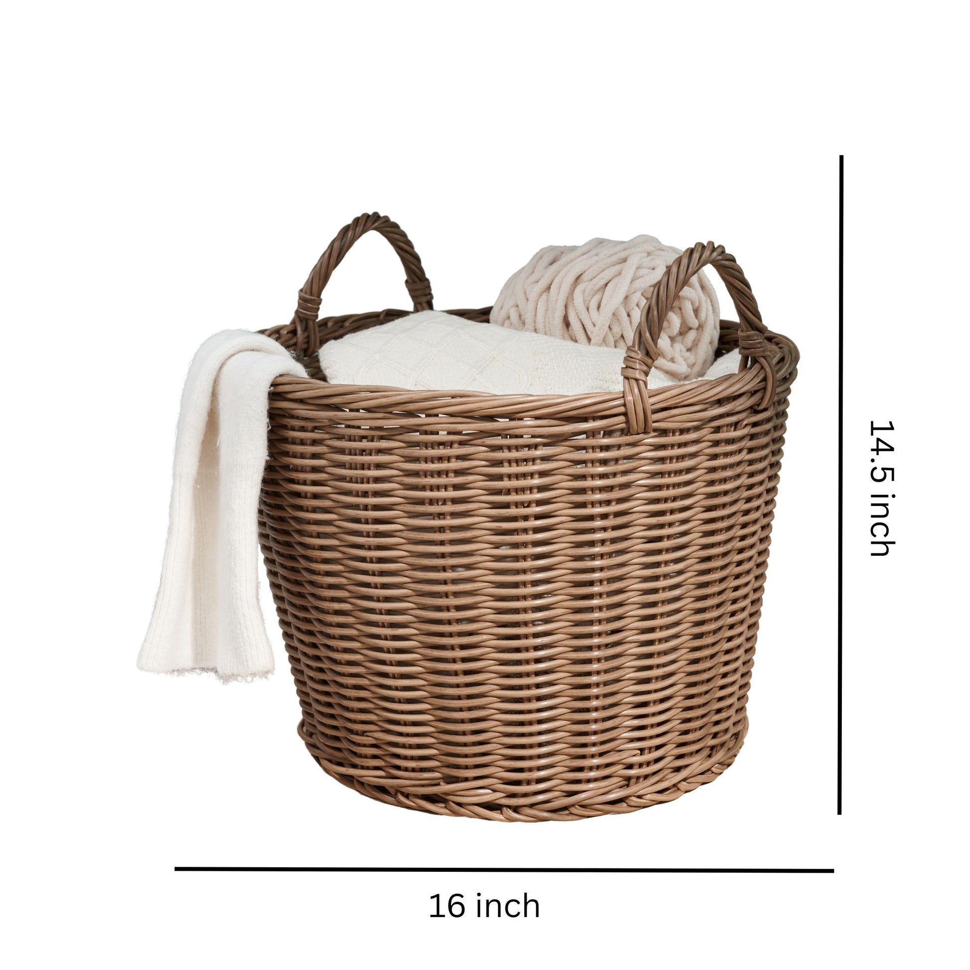 Joseph Round Cone Woven Resin Wicker Basket With Handles 16" X 16" X 14.5" Chocolate Brown For Clothes, Towels, Canvas, Toys, Magazine Storage And Home Decoration Walnut Brown Wicker Wicker