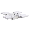 Square Marble Veneer Coffee Table Sliding Top With Storage In White 39.4'' White Primary Living Space Square Mdf