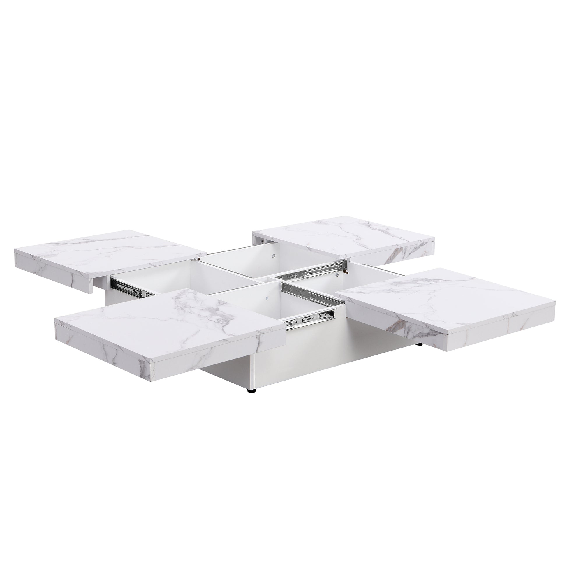 Square Marble Veneer Coffee Table Sliding Top With Storage In White 39.4'' White Primary Living Space Square Mdf