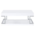White High Gloss And Chrome Coffee Table With Bottom Shelf White Silver Primary Living Space Modern Shelves Rectangular Wood Metal Sled