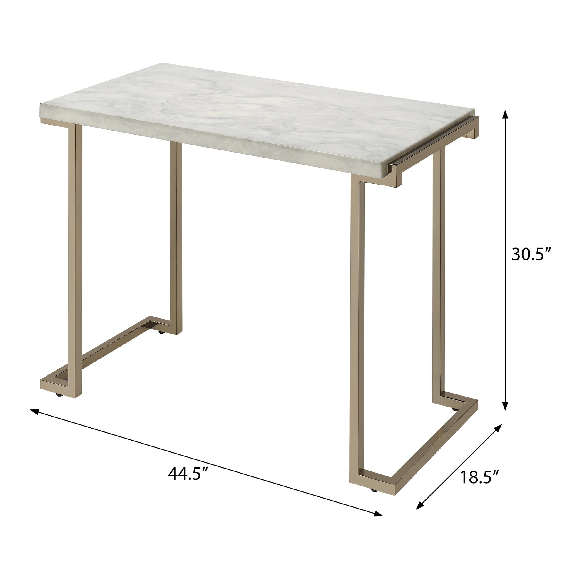 White And Champagne Sled Base Sofa Table White Gold Primary Living Space Contemporary Rectangular Wood Metal Sled