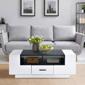 White And Black Coffee Table With Storage White Black Primary Living Space Contemporary Shelves Rectangular Wood