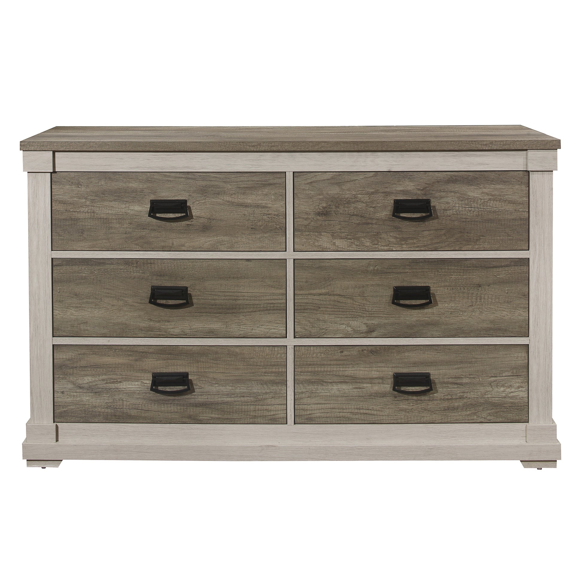 Beautiful White And Weathered Gray Transitional Style 1Pc Dresser Of 6 Drawers Antique Handles Bedroom Furniture Wooden White Gray Bedroom Transitional Wood