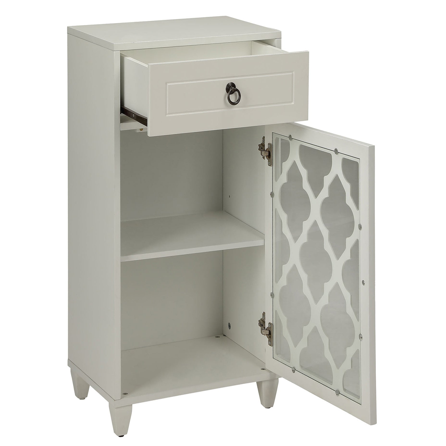 White Side Table With Drawer And Door White White Primary Living Space Drawers Rectangular Wood Glass