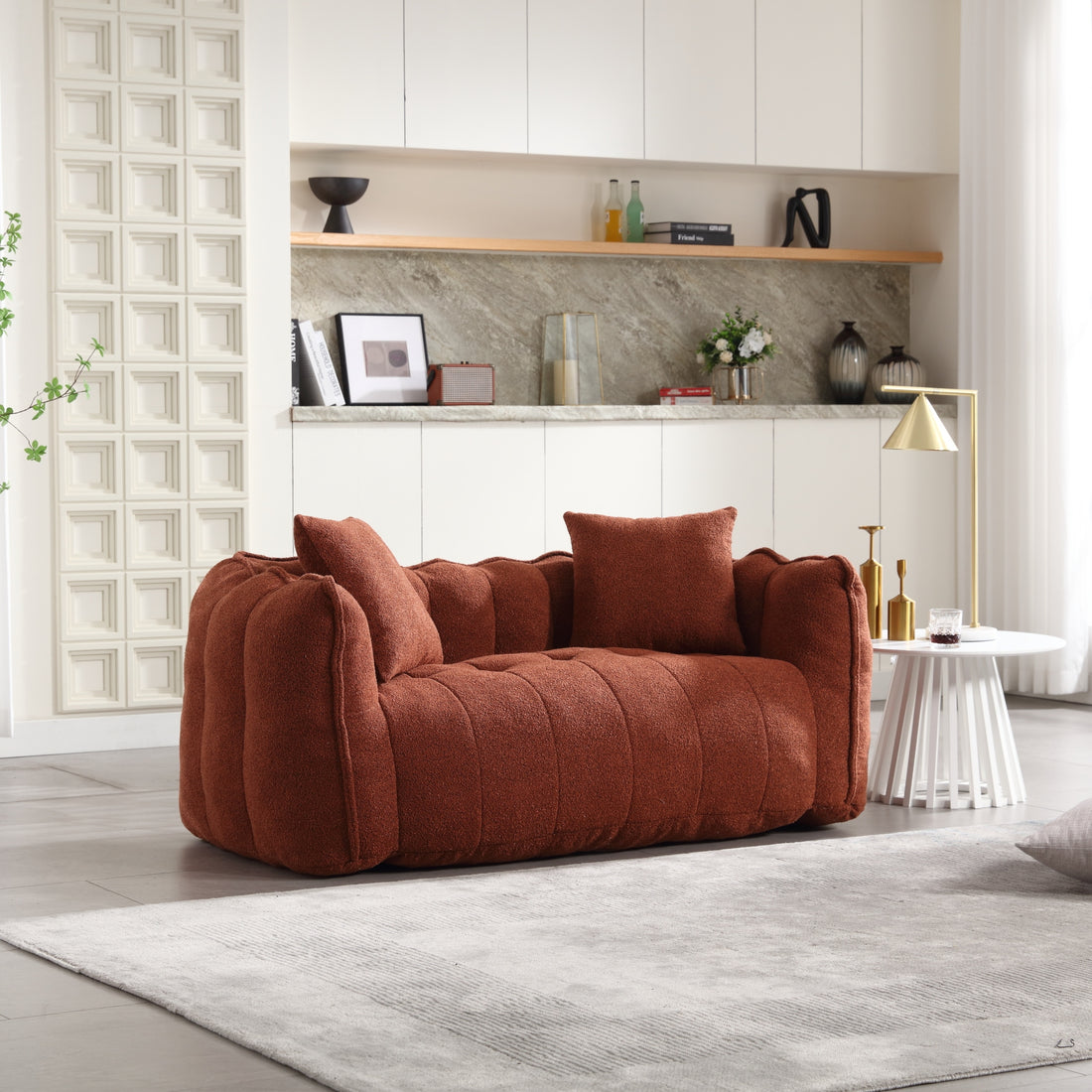 Soft Beanbag Chair With High Resilience Foam Core For Two People. The Comfortable Square Recliner Sofa Is Ideal For Family Members And Friends Engaged In Games, Reading, Watching Tv Red Brown Chenille