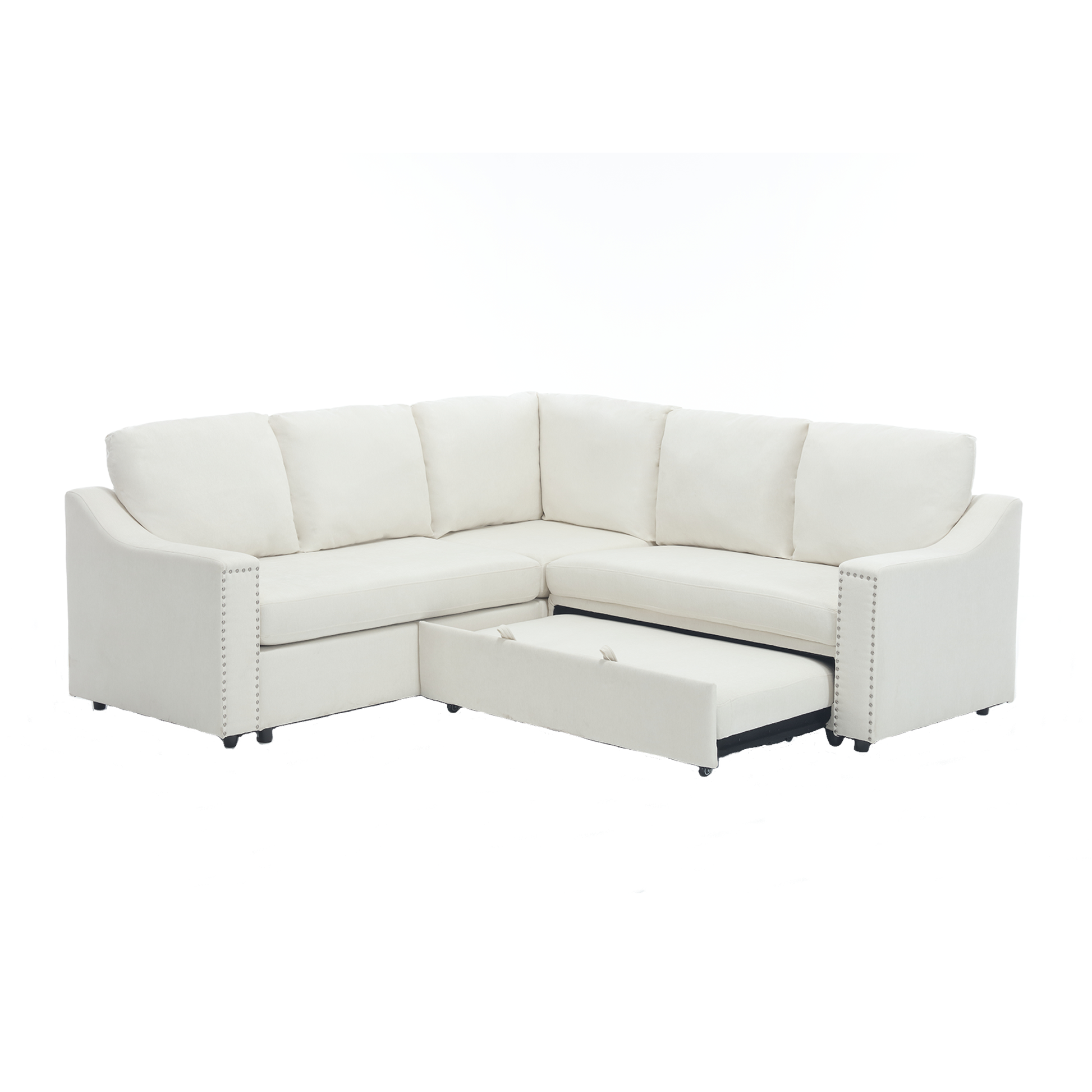 Arrived L Shaped Sofa With Pull Out Sofa Bed, Corner Sofa,Comfortable Living Room Furniture Set, Sleeper Sofa Bed,Corner Seat For Two With Broaching Sofa,Rivet Dechenille,Beige Beige Polyester Wood Primary Living Space Modern Polyester 5 Seat