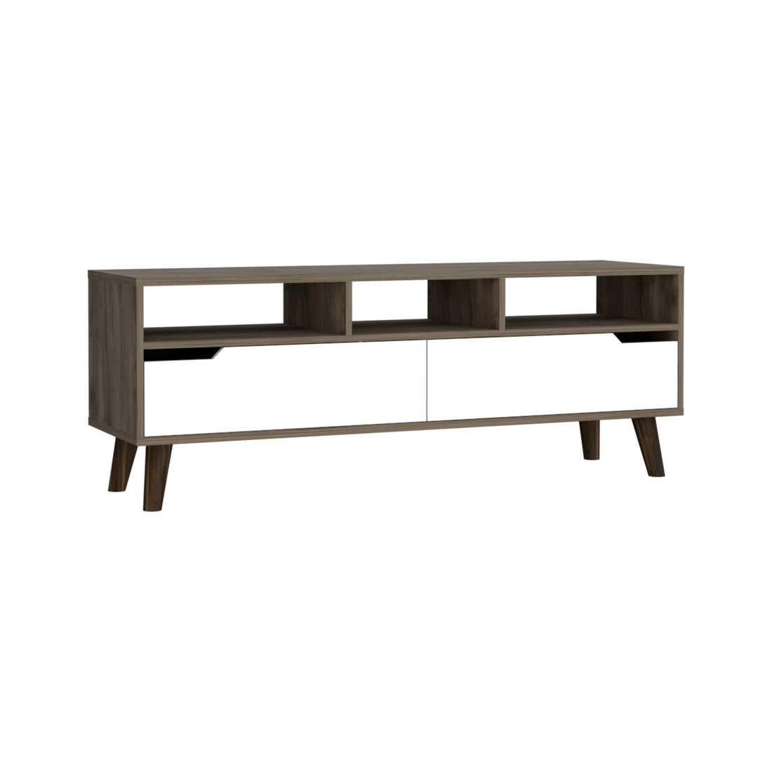 Tv Stand For Tv S Up 52", Three Open Shelves, Two Flexible Drawers, Dark Walnut White Multicolor 50 59 Inches Particle Board Particle Board