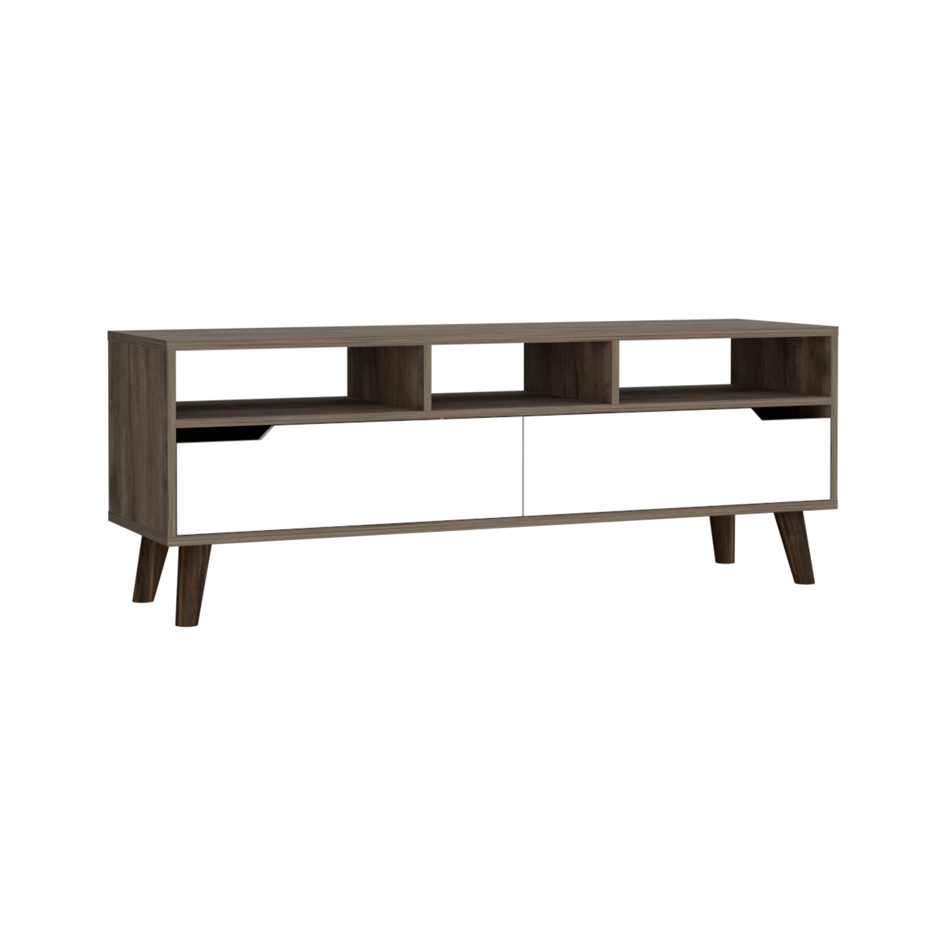 Kobe Tv Stand For Tv S Up 52", Three Open Shelves, Two Flexible Drawers, Dark Walnut White Multicolor 50 59 Inches Particle Board Particle Board