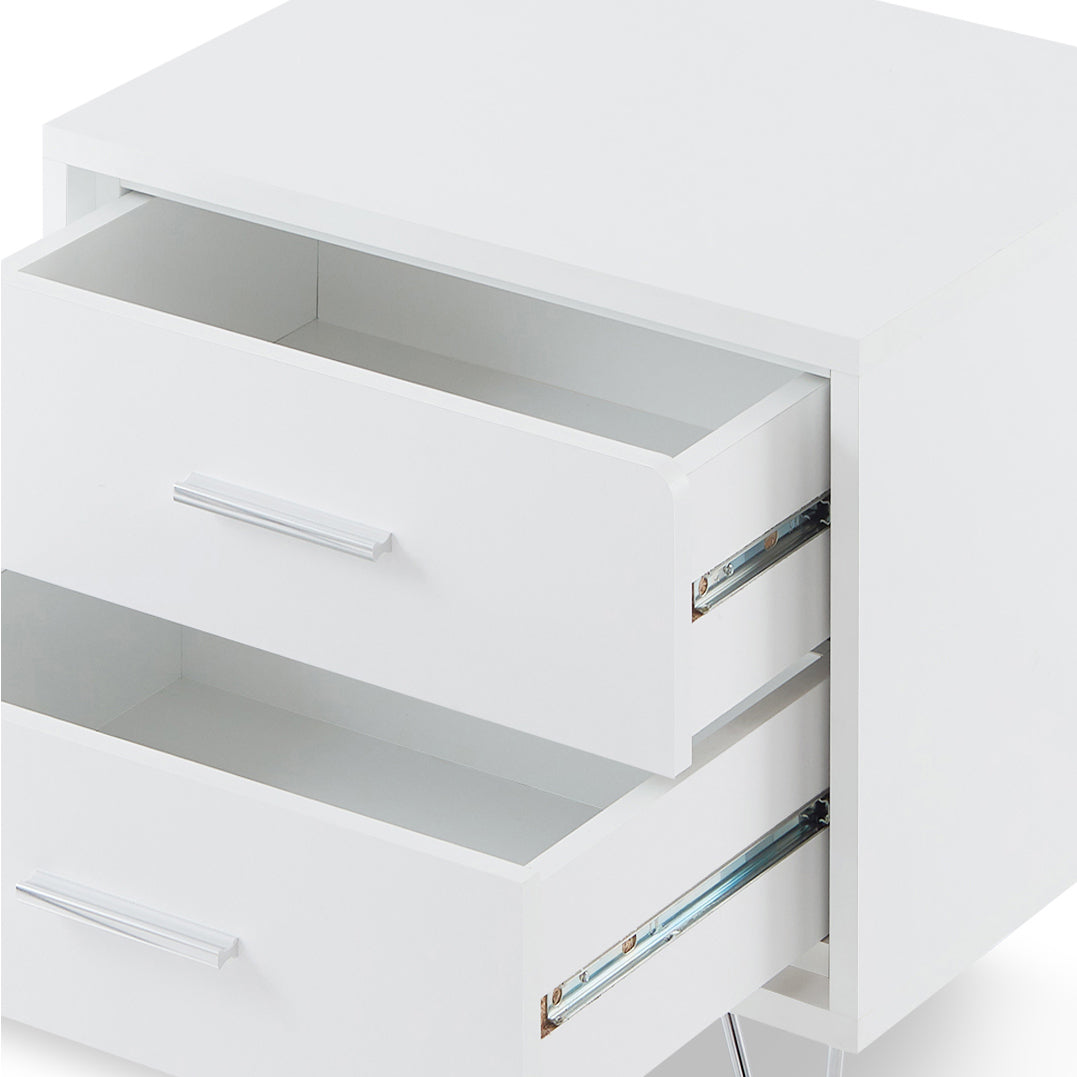 White 2 Drawer Accent Table With Hairpin Legs White White Primary Living Space Modern Drawers Rectangular Wood Metal Hairpin