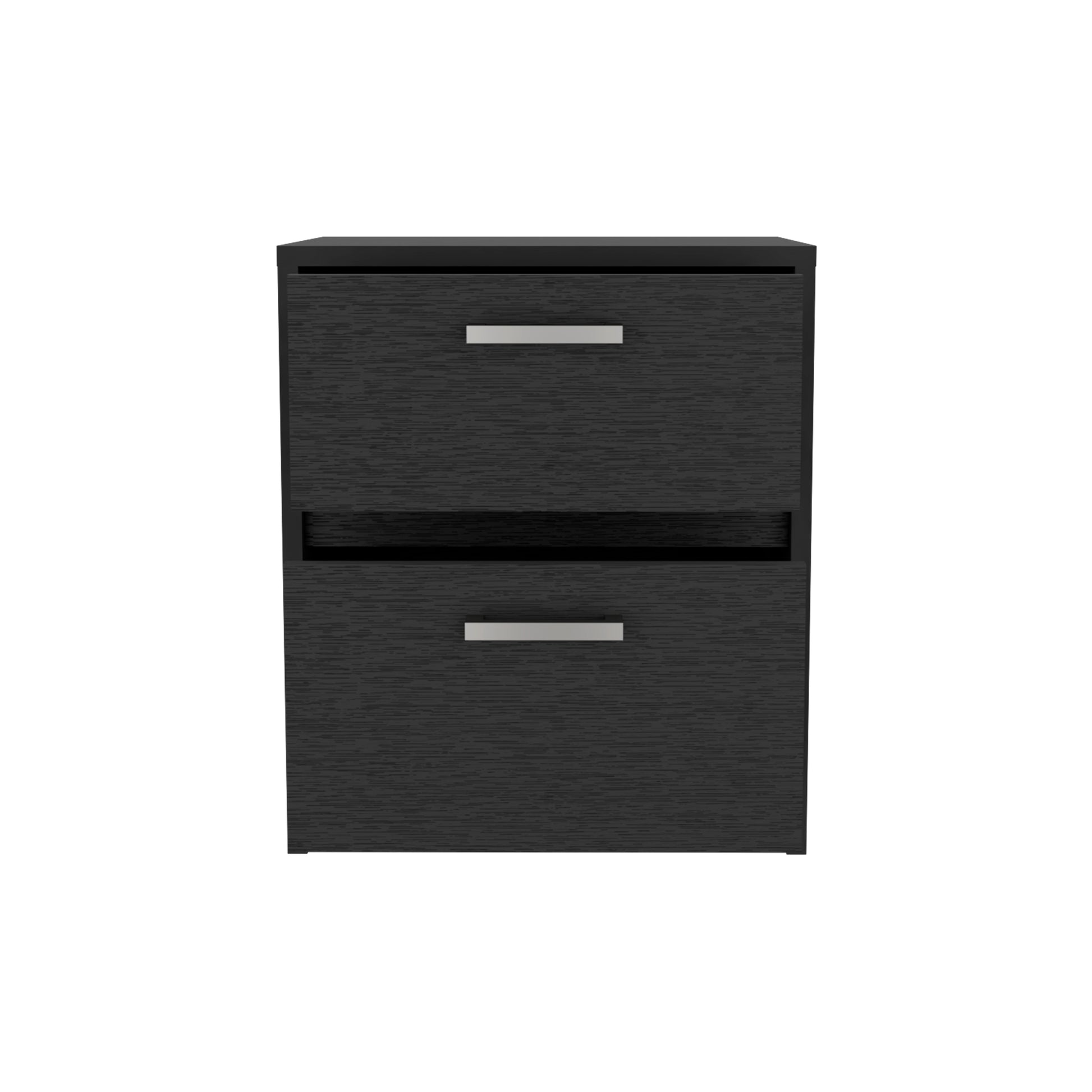 Nightstand 18"H2 Drawers With Metal Handles, Black Black Particle Board Particle Board