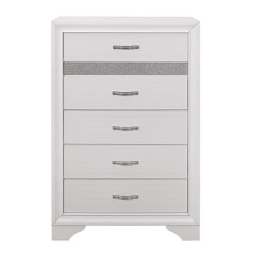 Glamorous White Finish 1Pc Chest Of Drawers Faux Crystals Pulls Silver Glitter Hidden Drawers Wooden Modern Bedroom Furniture White Bedroom Modern Wood