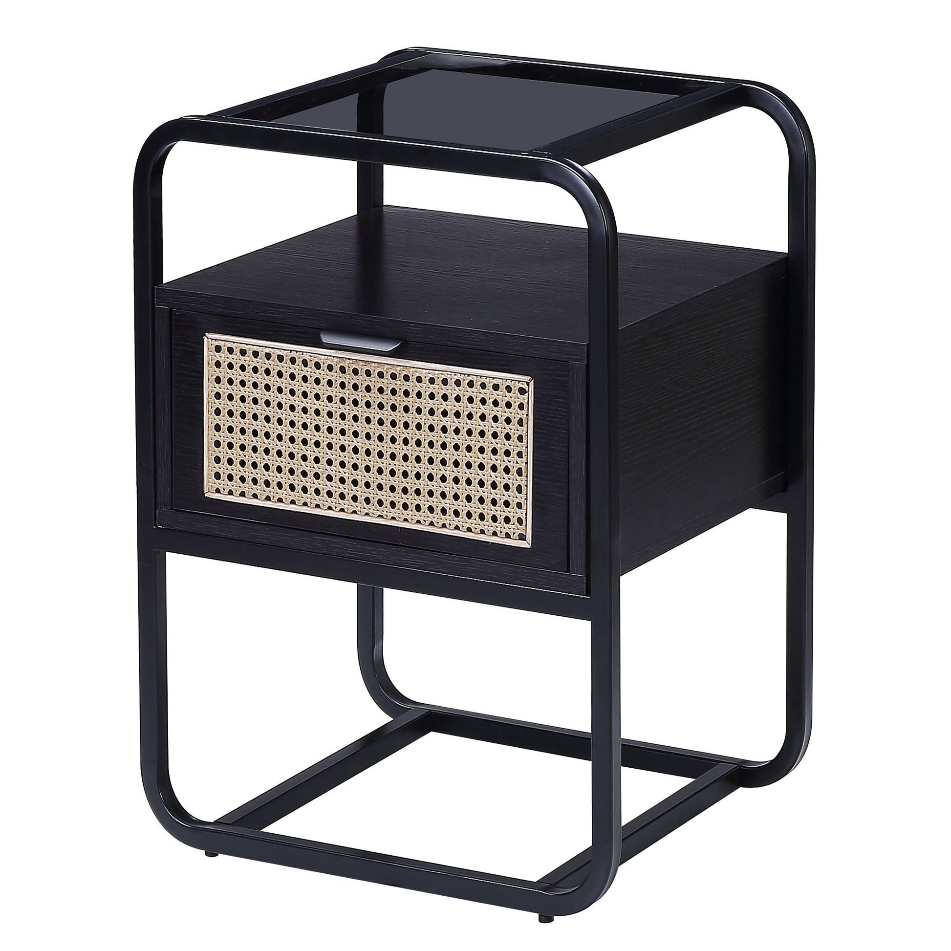 Black Accent Table With Glass Top Black Primary Living Space Drawers Rectangular Wood Sled