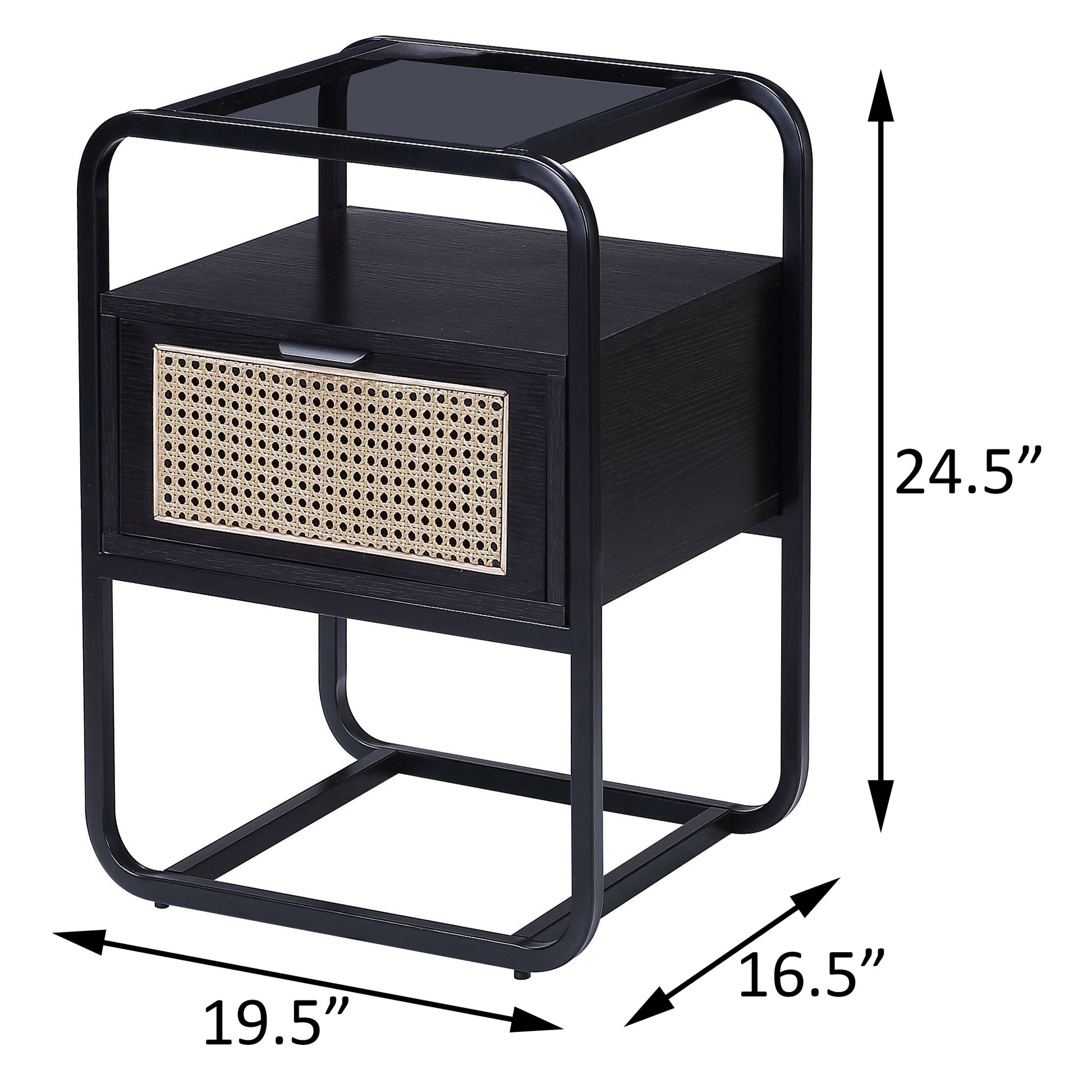 Black Accent Table With Glass Top Black Primary Living Space Drawers Rectangular Wood Sled