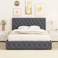 Full Size Upholstered Platform Bed Frame With 4 Storage Drawers, Adjustable Linen Headboard, Wooden Slats Support, No Box Spring Needed, Easy Assembly,Grey Box Spring Not Required Full Grey Wood Bedroom American Design Bed Frame Linen Linen