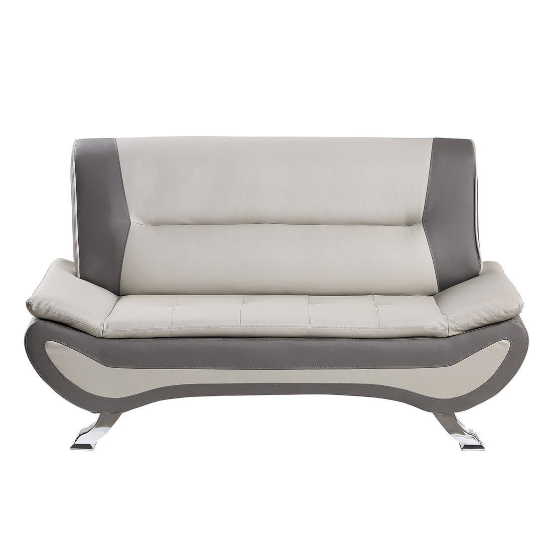 Modern Living Room Furniture 1Pc Loveseat Beige And Gray Pu Upholstered Chrome Finish Metal Legs Solid Wood Frame Cushon Seat Beige Grey Faux Leather Wood Primary Living Space Contemporary,Modern Solid Wood