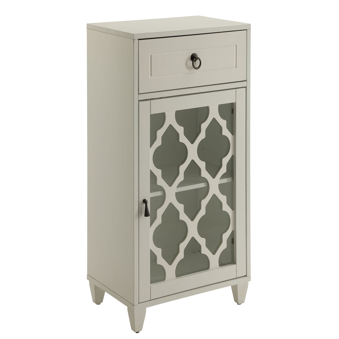 White Side Table With Drawer And Door - White