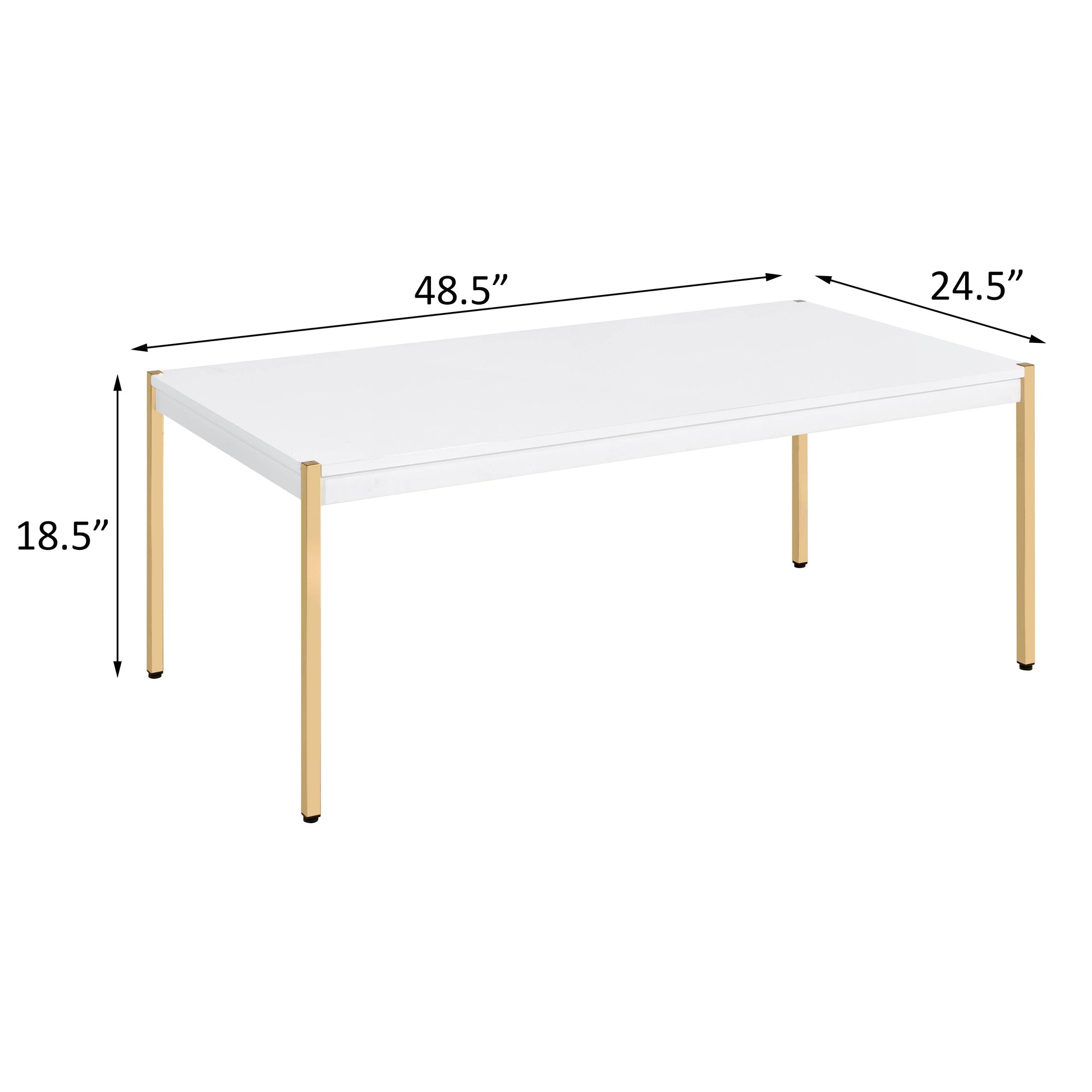 White And Gold Rectangle Coffee Table White Gold White Primary Living Space Modern Rectangular Wood Metal