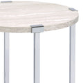 White Oak And Chrome End Table With X Shape Base White Silver White Primary Living Space Modern Round Wood Metal