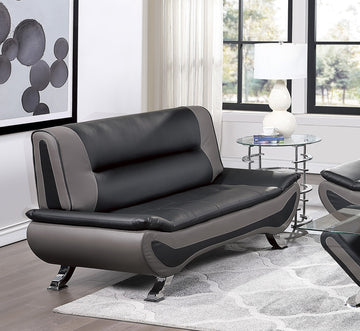 Modern Living Room Furniture 1Pc Loveseat Black And Gray Pu Upholstered Chrome Finish Metal Legs Solid Wood Frame Cushon Seat Black Gray Faux Leather Wood Primary Living Space Contemporary,Modern Solid Wood