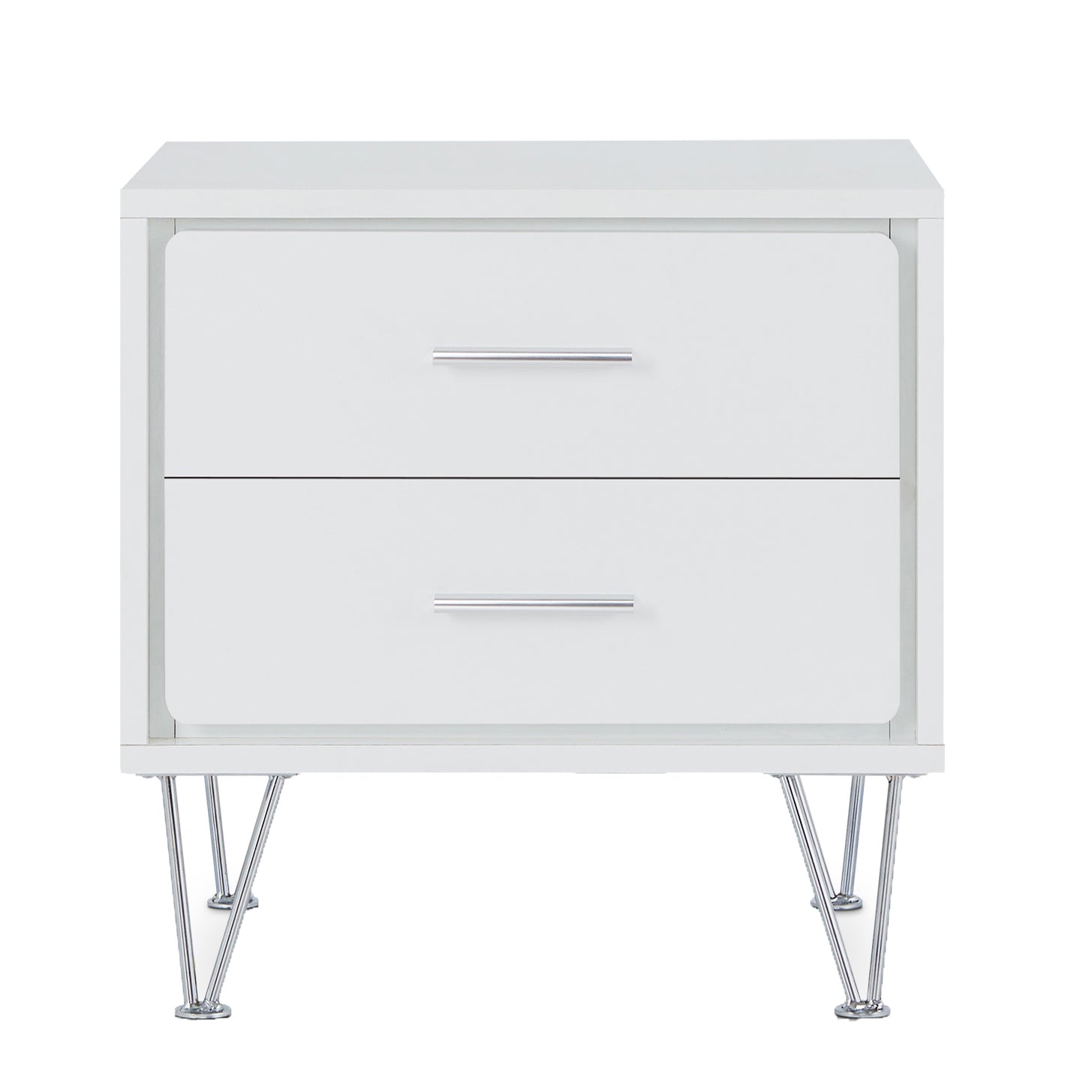 White 2 Drawer Accent Table With Hairpin Legs White White Primary Living Space Modern Drawers Rectangular Wood Metal Hairpin