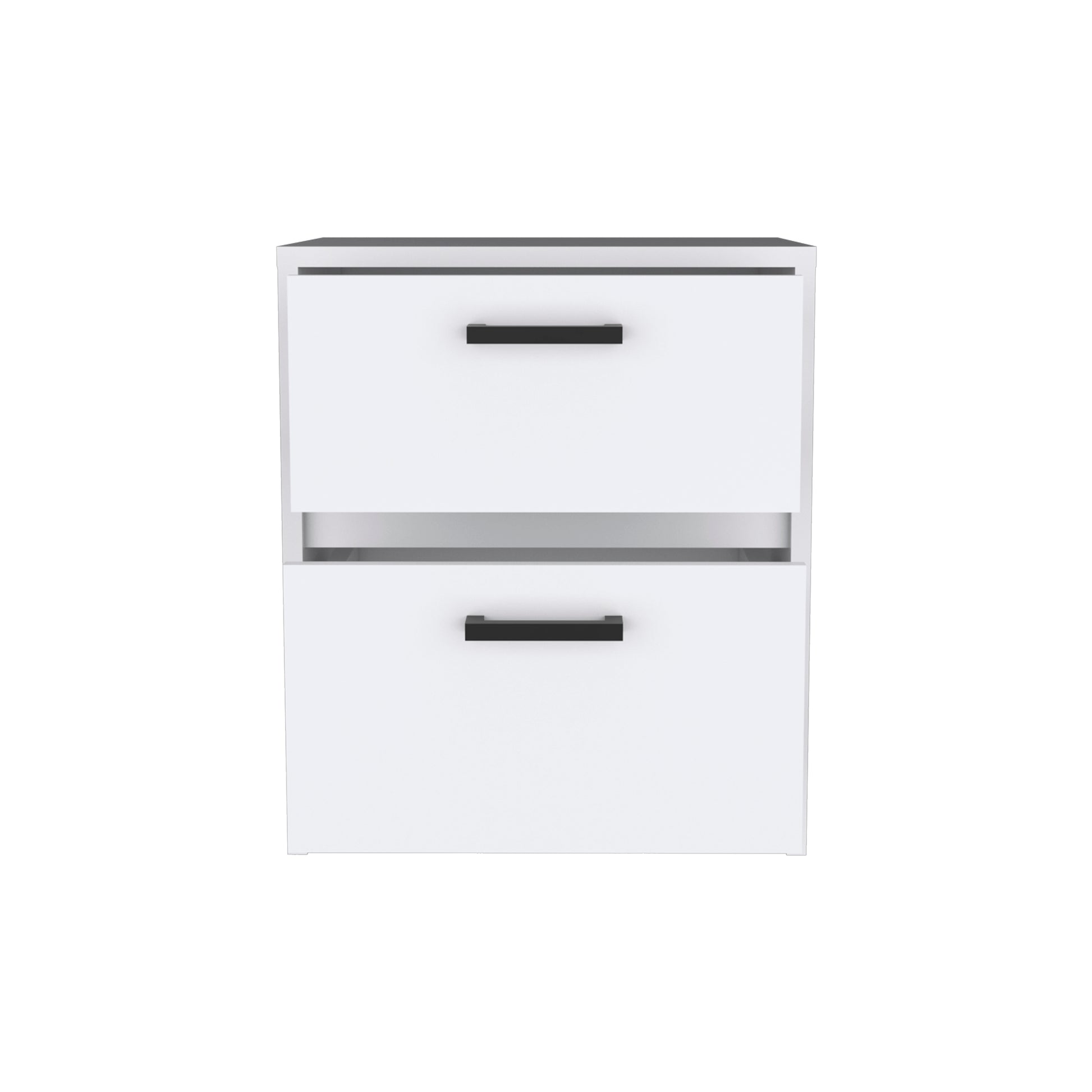 Nightstand 18"H2 Drawers With Metal Handles, White White Particle Board Particle Board