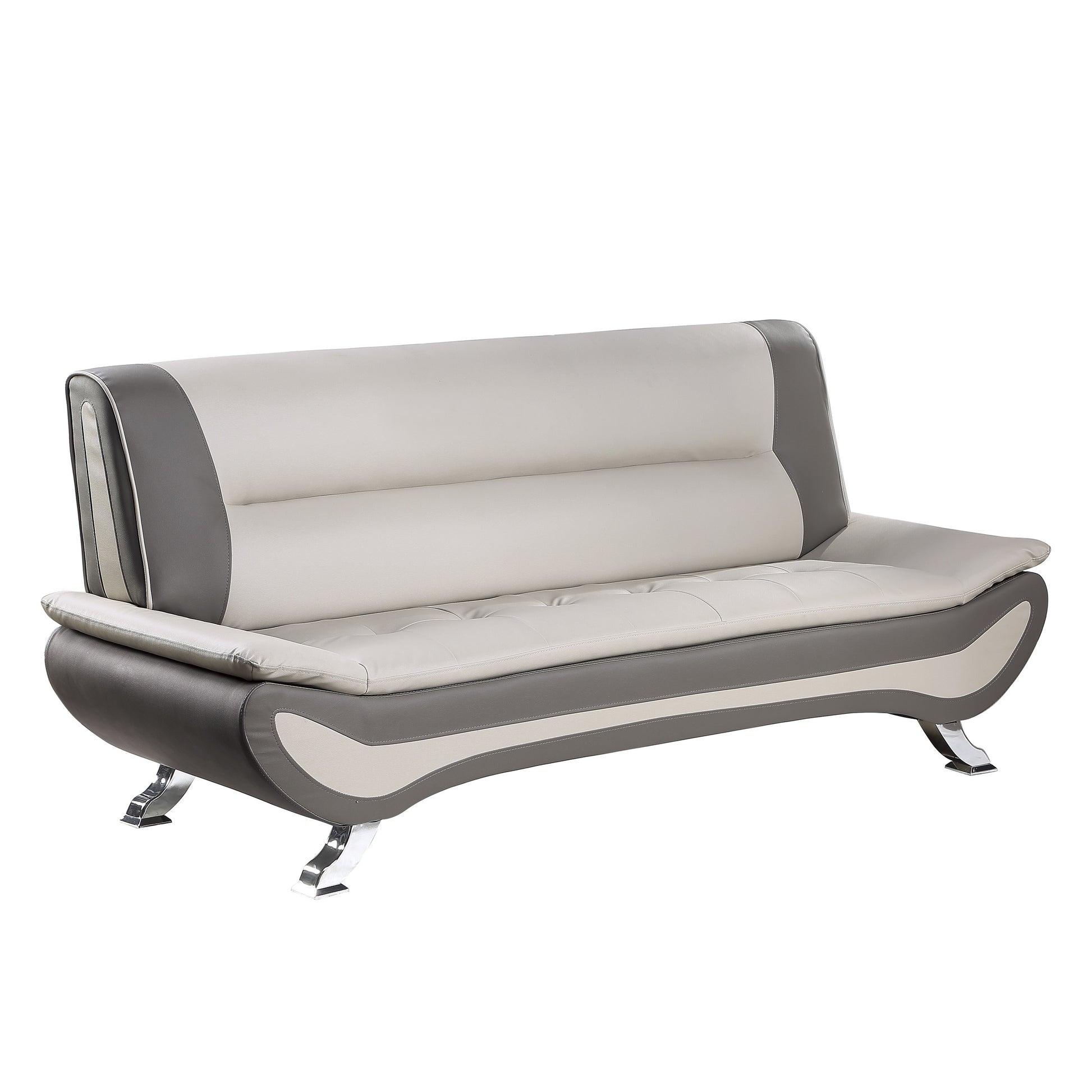 Modern Living Room Furniture 1Pc Sofa Beige And Gray Pu Upholstered Chrome Finish Metal Legs Solid Wood Frame Cushon Seat Beige Grey Faux Leather Wood Primary Living Space Contemporary,Modern Solid Wood 3 Seat