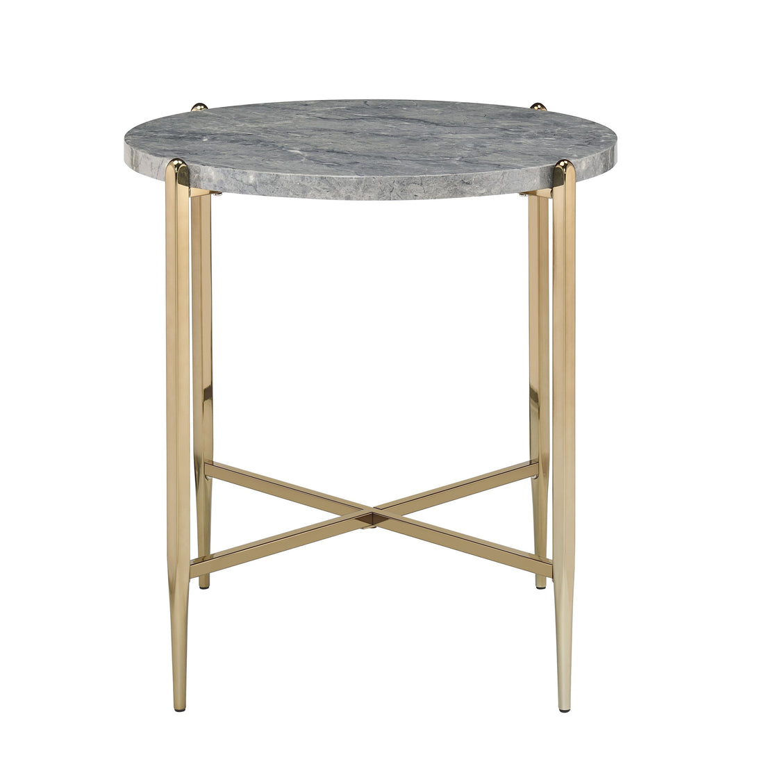 Grey And Champagne Round End Table Grey Gold Primary Living Space Modern Round Wood Metal