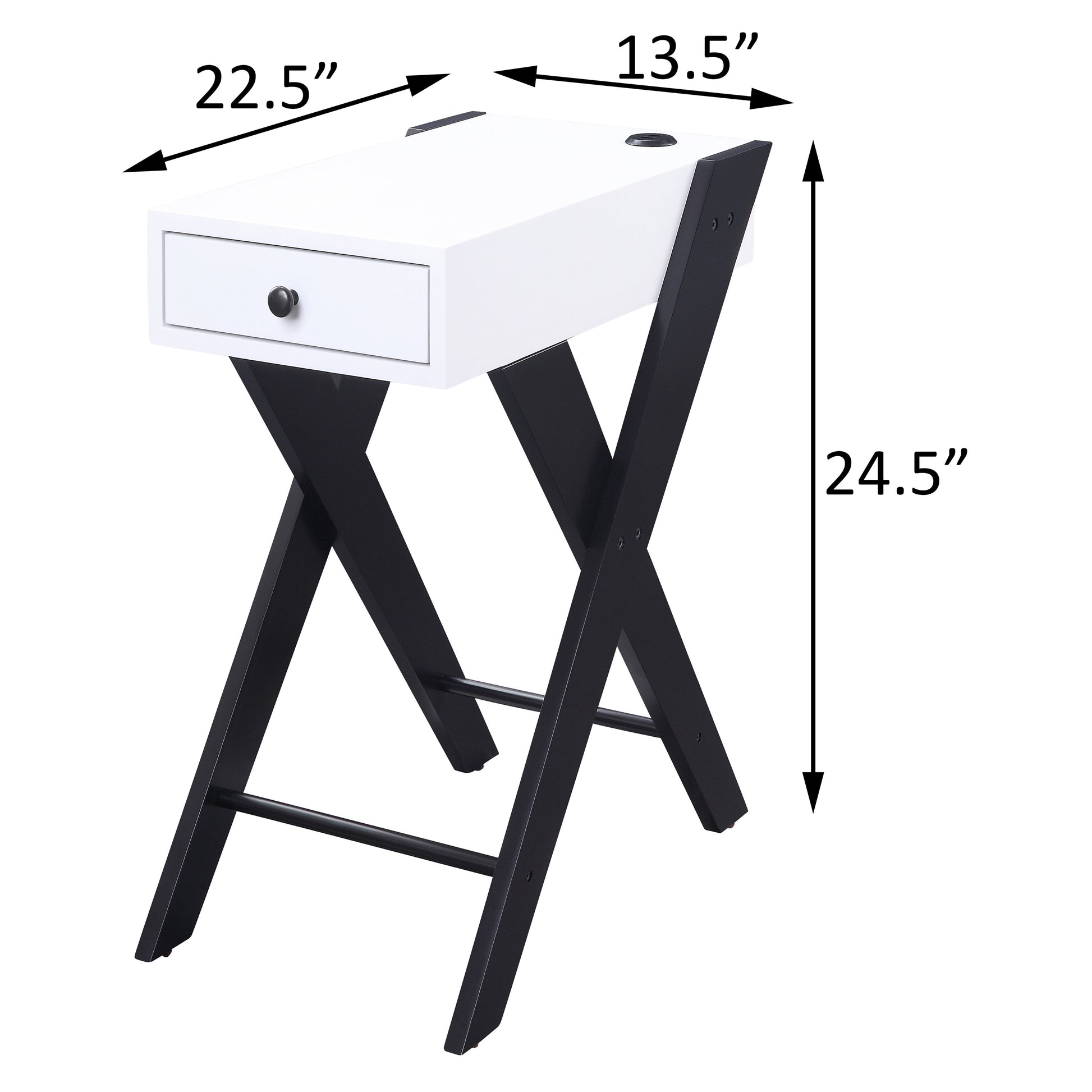 White And Black Side Table With Usb Ports White Black White Primary Living Space Glam Pine Drawers Rectangular Wood