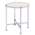 White Oak And Chrome End Table With X Shape Base White Silver White Primary Living Space Modern Round Wood Metal