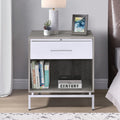 Weathered Grey Oak And White Accent Table Grey White Primary Living Space Drawers Rectangular Wood Metal