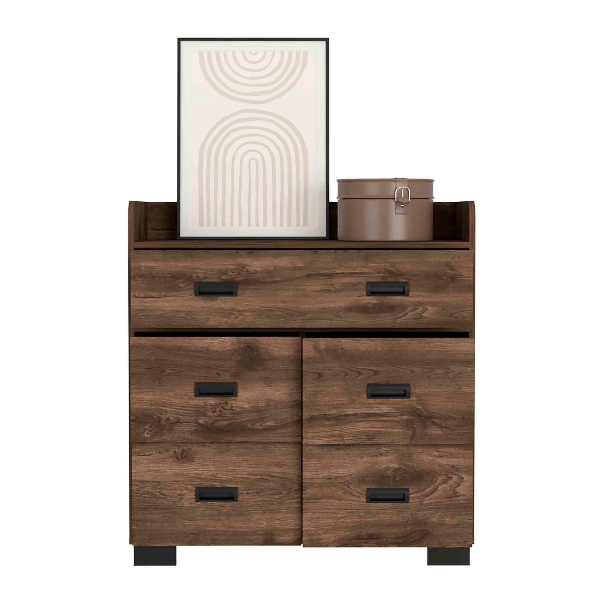 Alyn Dresser, Four Legs, Four Drawers, One Double Drawer, Superior Top Dark Brown Brown Bedroom Modern Particle Board Particle Board