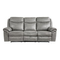 Gray 1Pc Double Reclining Sofa W Drop Down Cup Holders, Power Outlets Usb Ports Hidden Drawer Faux Leather Upholstery Comfortable Sofa Living Room Furniture Gray Faux Leather Wood Primary Living Space Solid Wood 3 Seat