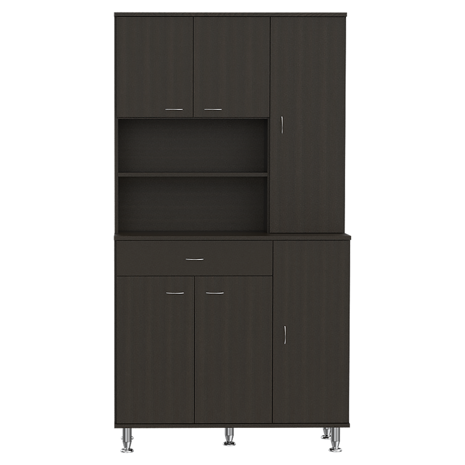 Della 90 Kitchen Pantry, One Drawer, Multiple Cabinets, Two Open Shelves Black Black Kitchen Modern Particle Board Particle Board