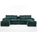 U Shaped Sofa Couch With Console Green Green Chenille 4 Seat