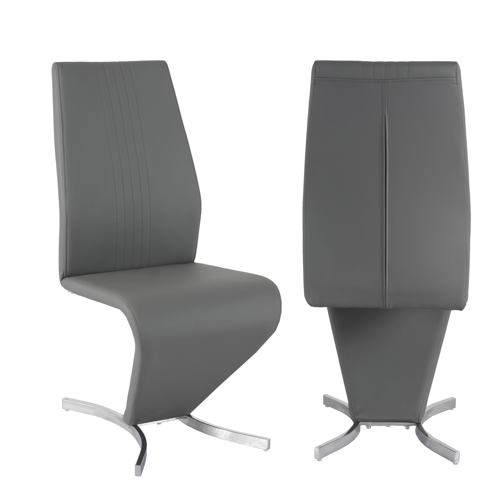 Modern Contemporary Upholstery Pu Z Shape Chair In Gray Set Of 2 Solid Dining Room Solid Back Set Of 2 Polyurethane Dark Grey Polished Foam Spot Clean Square Contemporary,Modern Dining Chairs Foam Faux Leather