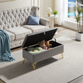 Fashion Light Grey Velvet Fabric Upholstered Large Storage Rectangular Bench For Entryway Bench,Bedroom End Of Bed Bench.Foot Of The Bed,Bench For Sofa For Living Room. Gold Feet Stainless Steel Gray Fabric