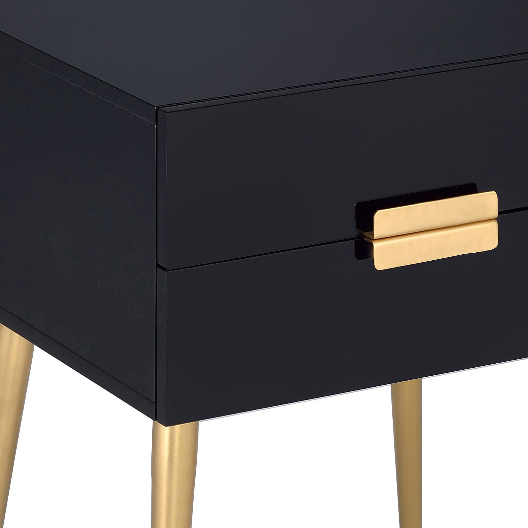 Black And Gold Side Table With 2 Drawer Black Gold Primary Living Space Mid Century Modern Drawers Rectangular Wood Metal