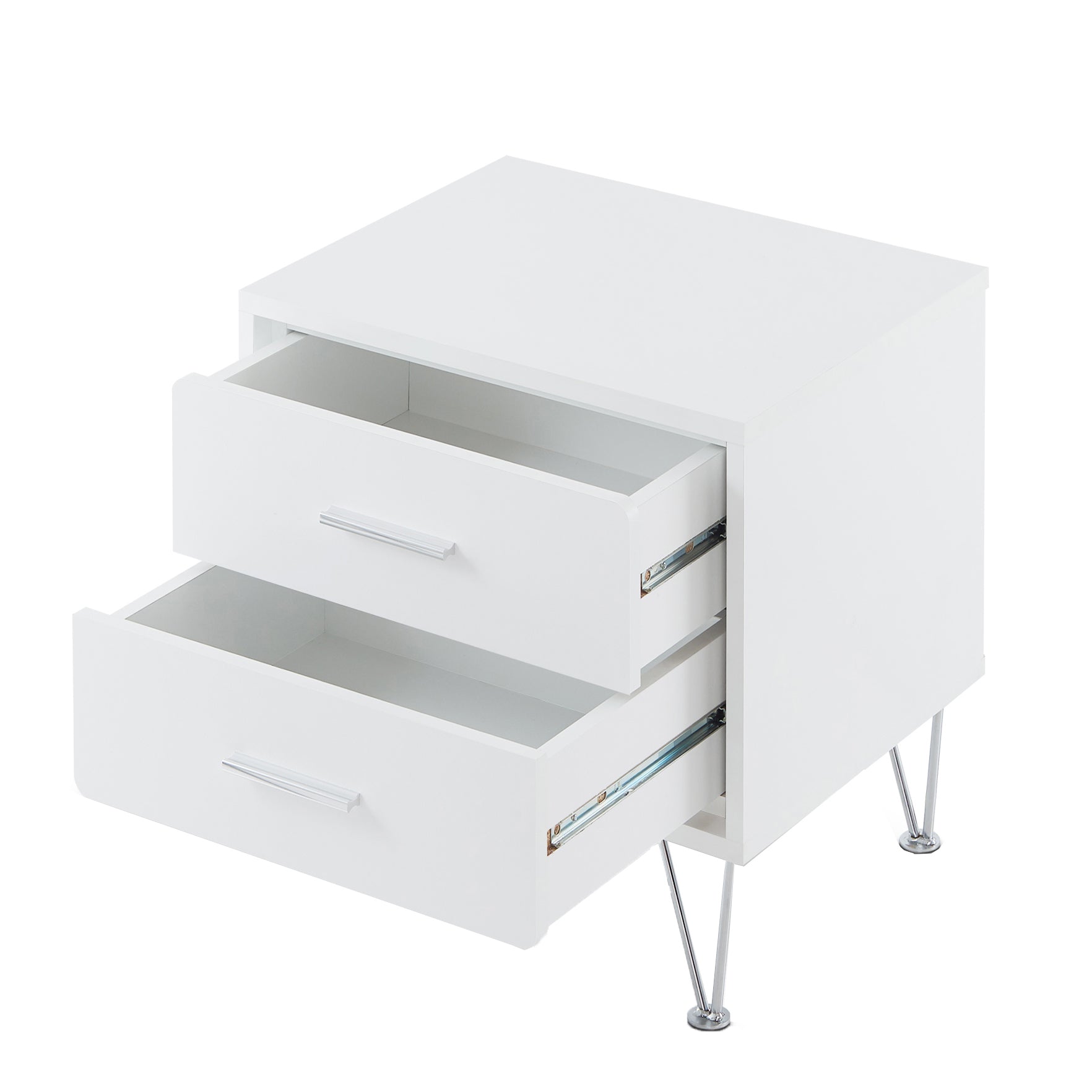 White 2 Drawer Accent Table With Hairpin Legs White White Primary Living Space Modern Drawers Rectangular Wood Metal Hairpin