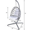 Swing Egg Chair With Stand Indoor Outdoor Wicker Rattan Patio Basket Hanging Chair With C Type Bracketwith Cushion And Pillow,Patio Wicker Folding Hanging Chair Special Construction Cup Holder Gray Metal