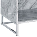 White Printed Faux Marble And Chrome Accent Table White Silver Primary Living Space Modern Drawers Rectangular Wood Metal Sled