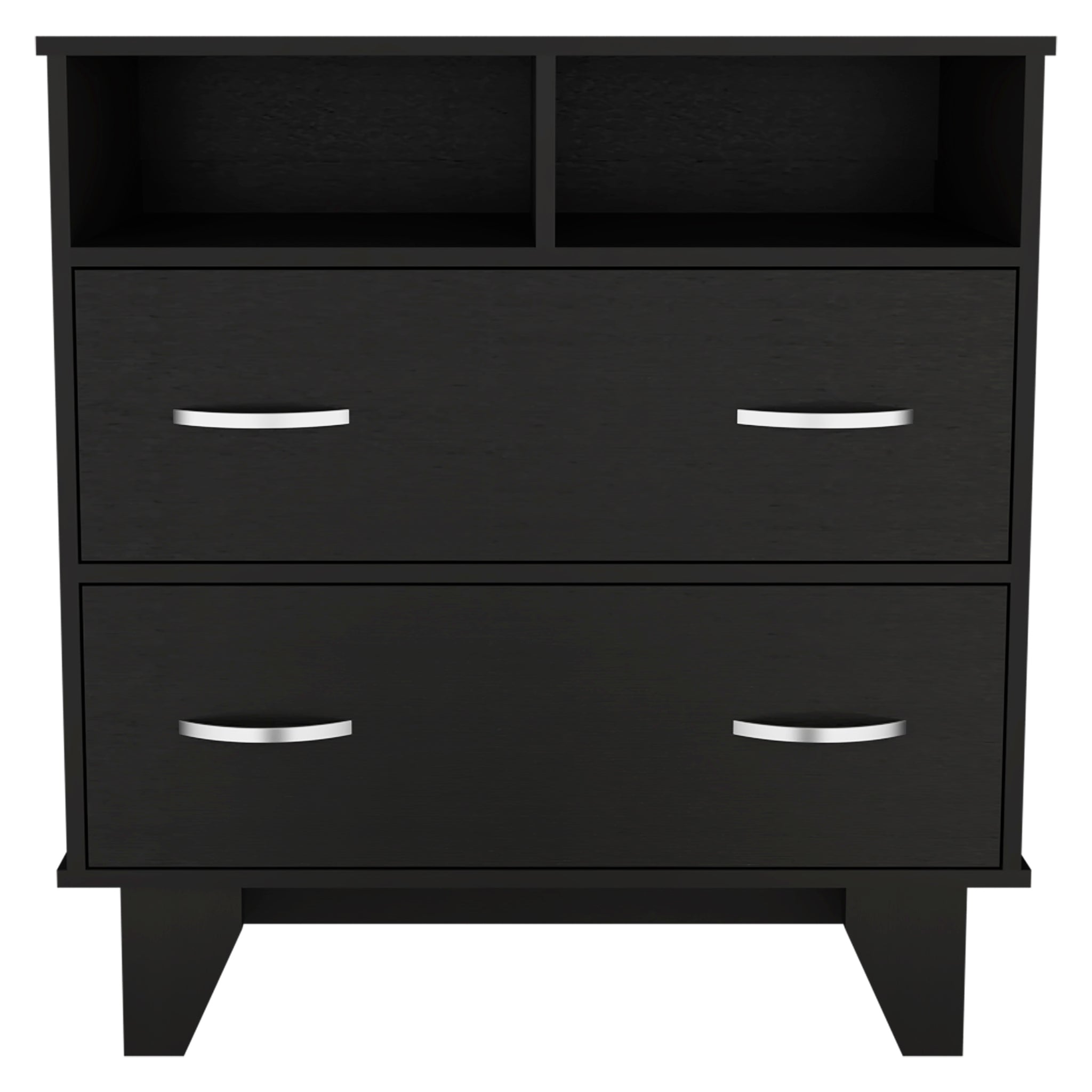 Portanova Two Drawer Dresser, Two Open Shelves, Superior Top, Four Legs Black Black Bedroom Modern Particle Board Particle Board