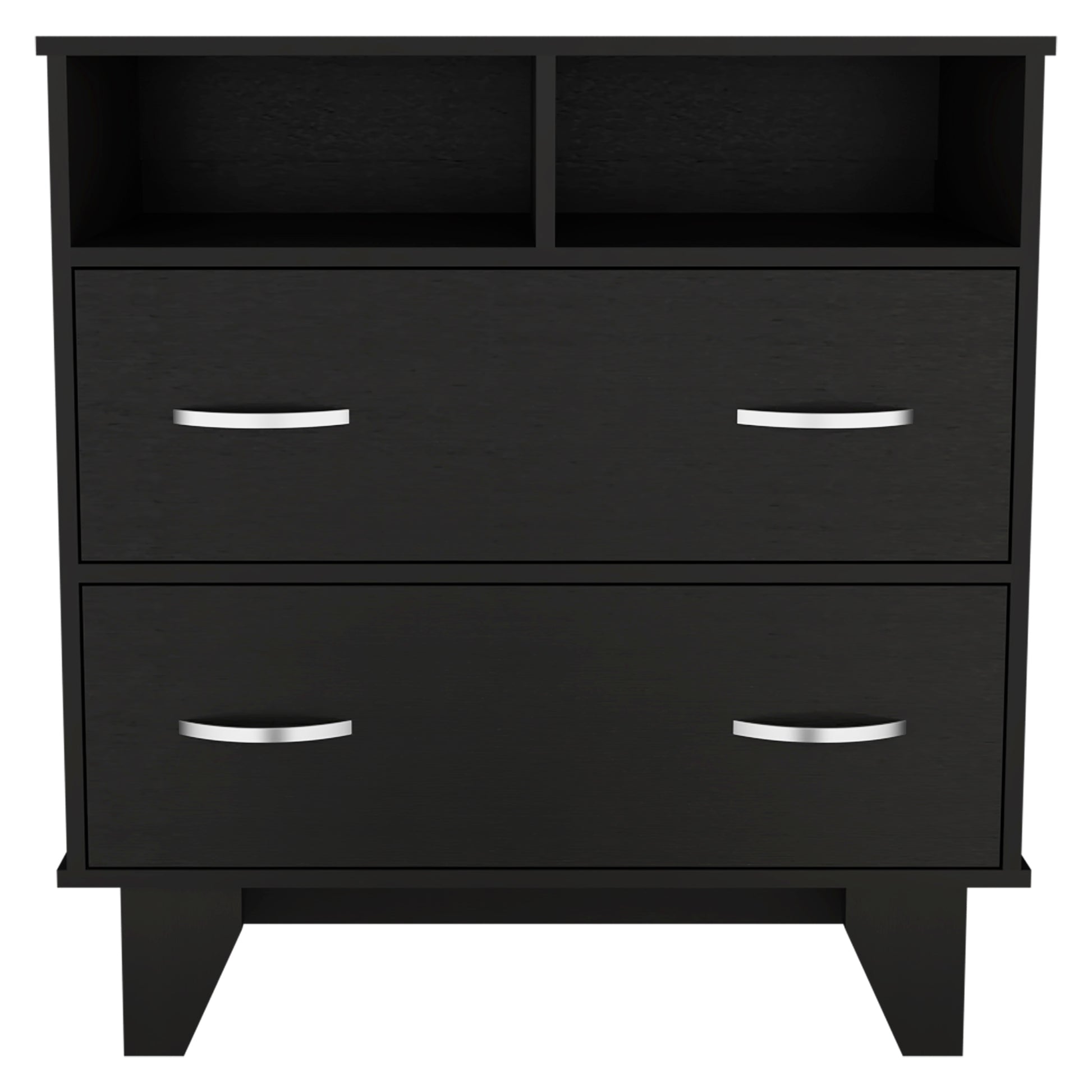 Portanova Two Drawer Dresser, Two Open Shelves, Superior Top, Four Legs Black Black Drawer 2 Drawers Shelf Modern Particle Board Particle Board