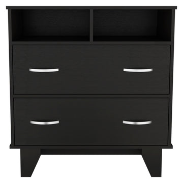 Portanova Two Drawer Dresser, Two Open Shelves, Superior Top, Four Legs Black Black Drawer 2 Drawers Shelf Modern Particle Board Particle Board