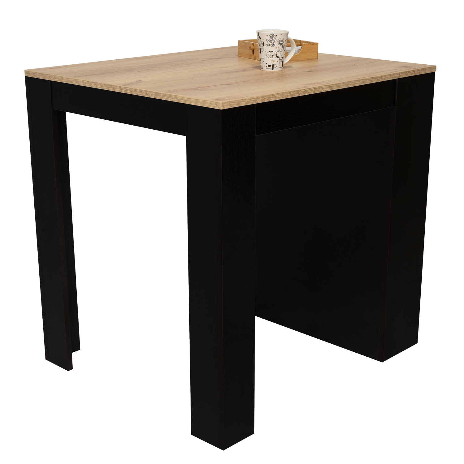 Tanna Kitchen Counter Dining Table ,Two Legs, Three Side Shelves Black Pine Multicolor Particle Board Particle Board