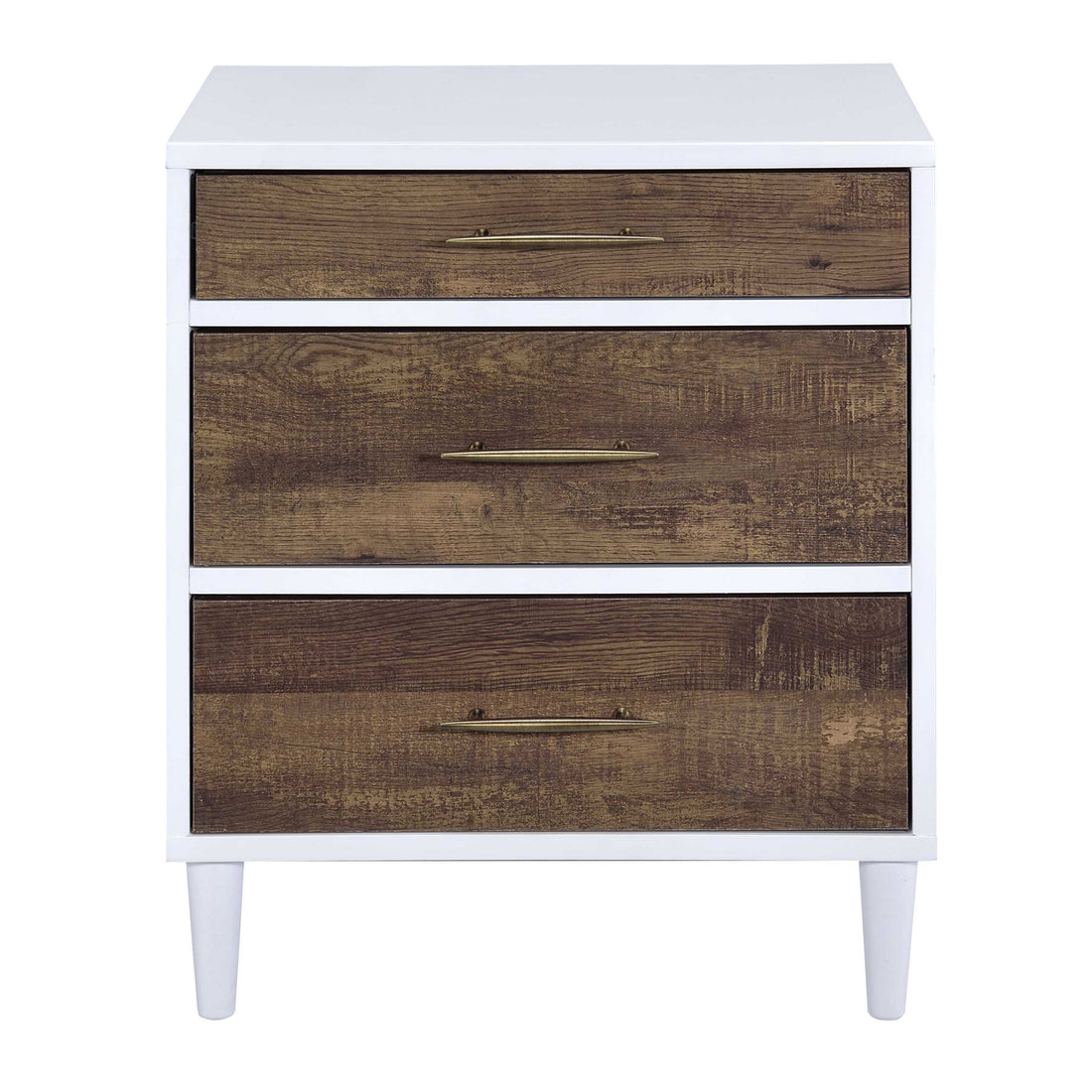 White And Weathered Oak 3 Drawer Accent Table Brown White Primary Living Space Contemporary Drawers Rectangular Wood Metal