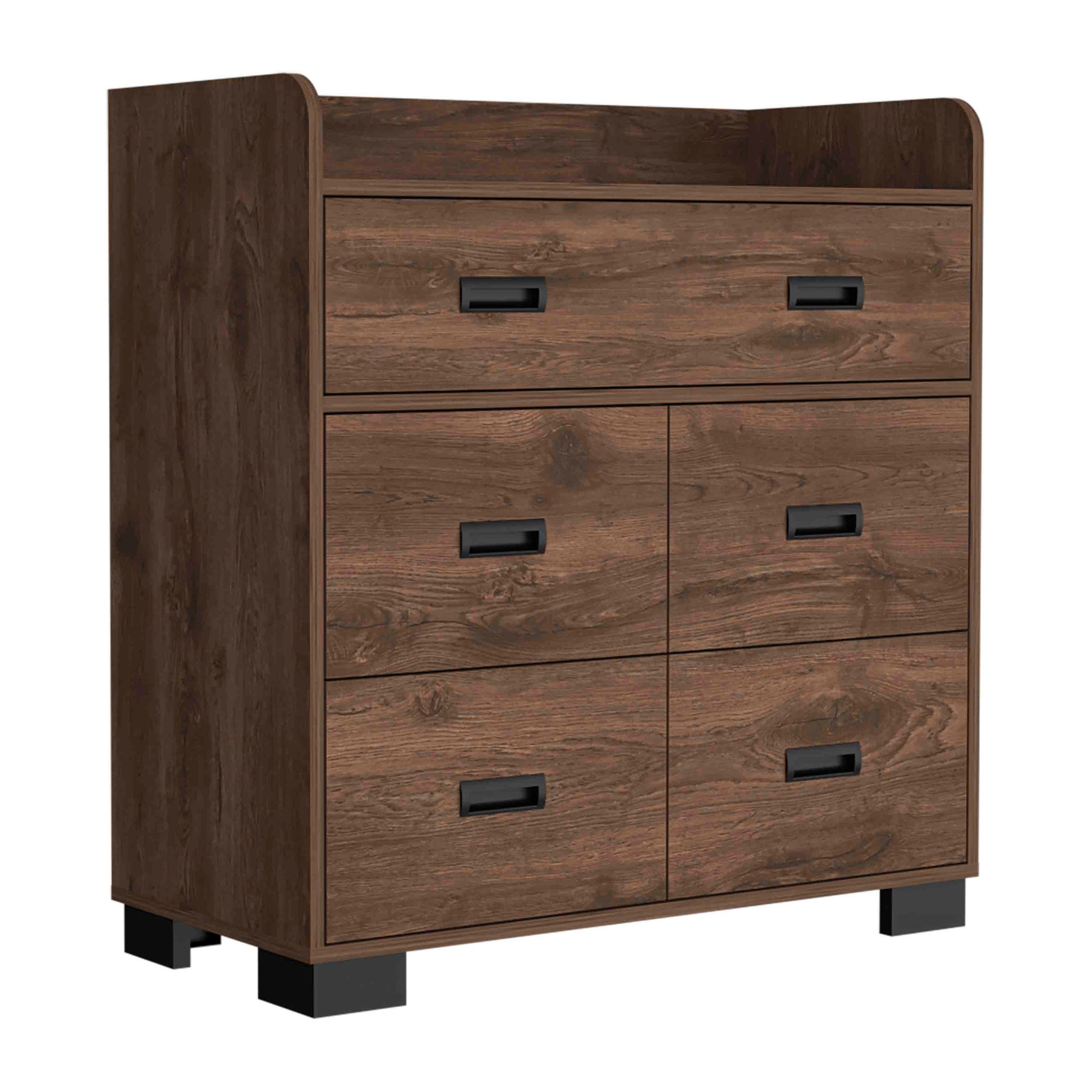 Alyn Dresser, Four Legs, Four Drawers, One Double Drawer, Superior Top Dark Brown Brown Bedroom Modern Particle Board Particle Board