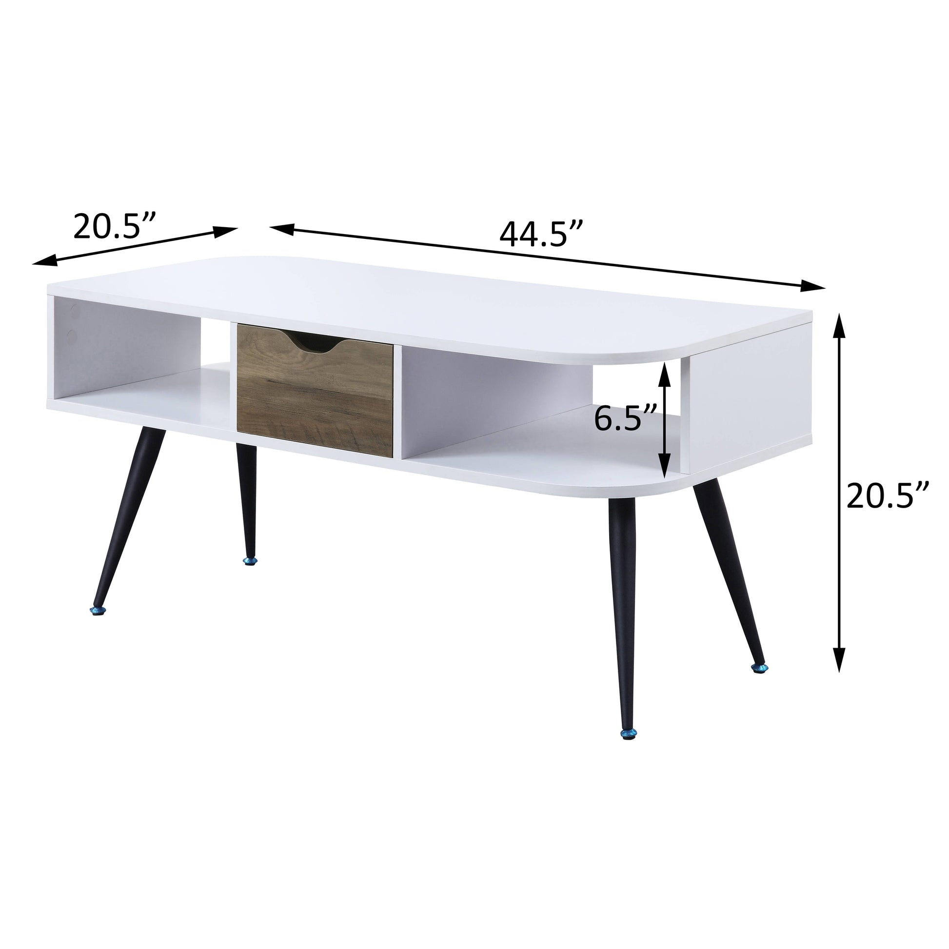 White And Black Coffee Table With 1 Drawer White Black White Primary Living Space Contemporary Drawers Rectangular Wood Metal