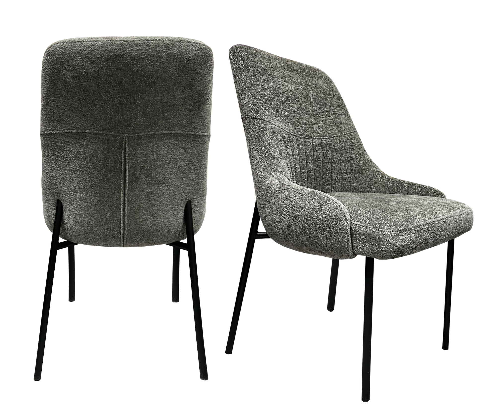 Upholstery Boucle Fabric Dining Side Chair Set Of 2, Grey Solid Dining Room Wing Back Set Of 2 Metal Dark Gray Powder Coated Foam Spot Clean Square Mid Century Modern,Minimalist,Modern Dining Chairs Foam Boucle